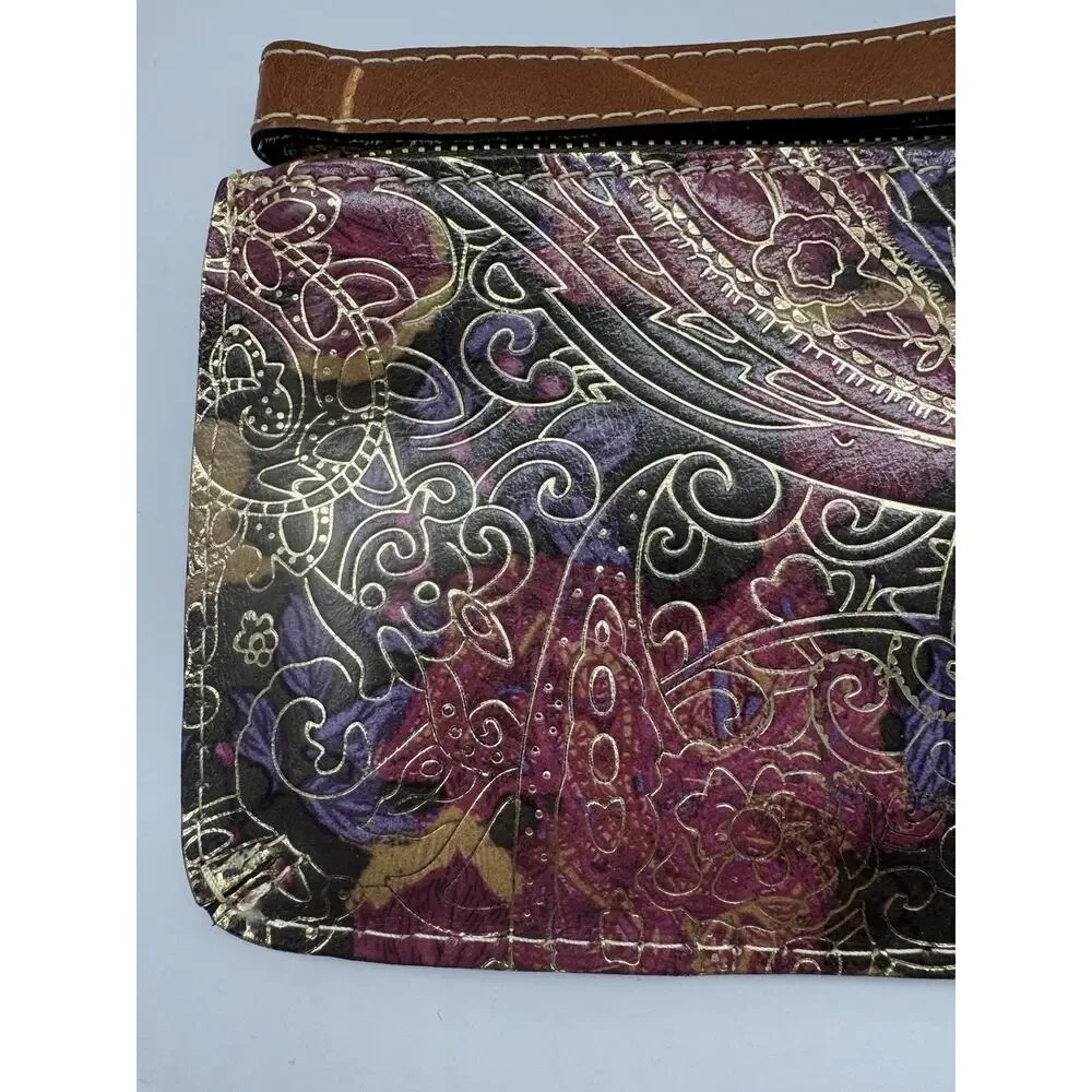 NWT Patricia Nash Metallic Tooled Lace Leather Clutch Wristlet Dark Paisley Zip